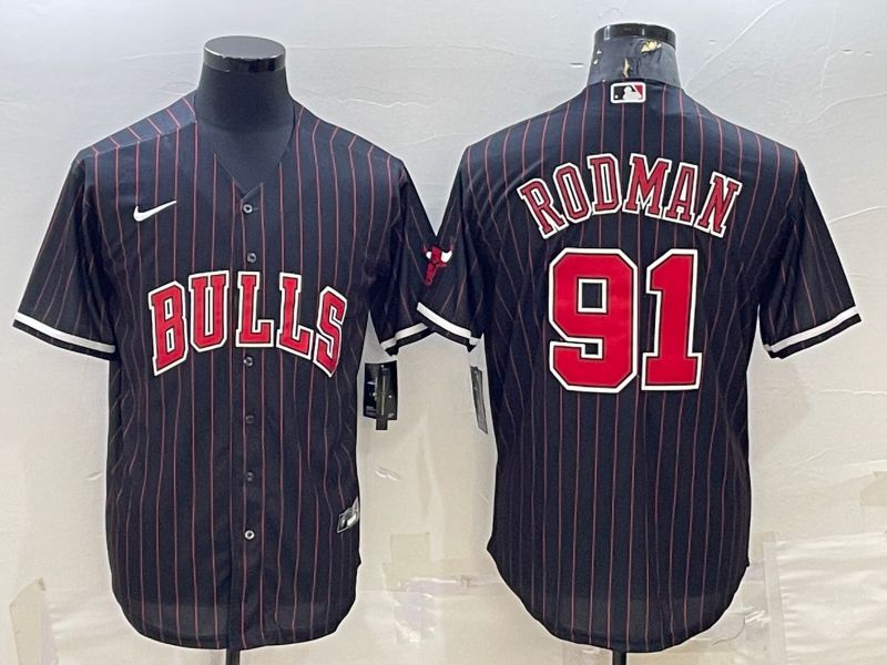 Men Chicago Bulls #91 Rodman Black Stripe Game Nike 2022 NBA Jerseys-0